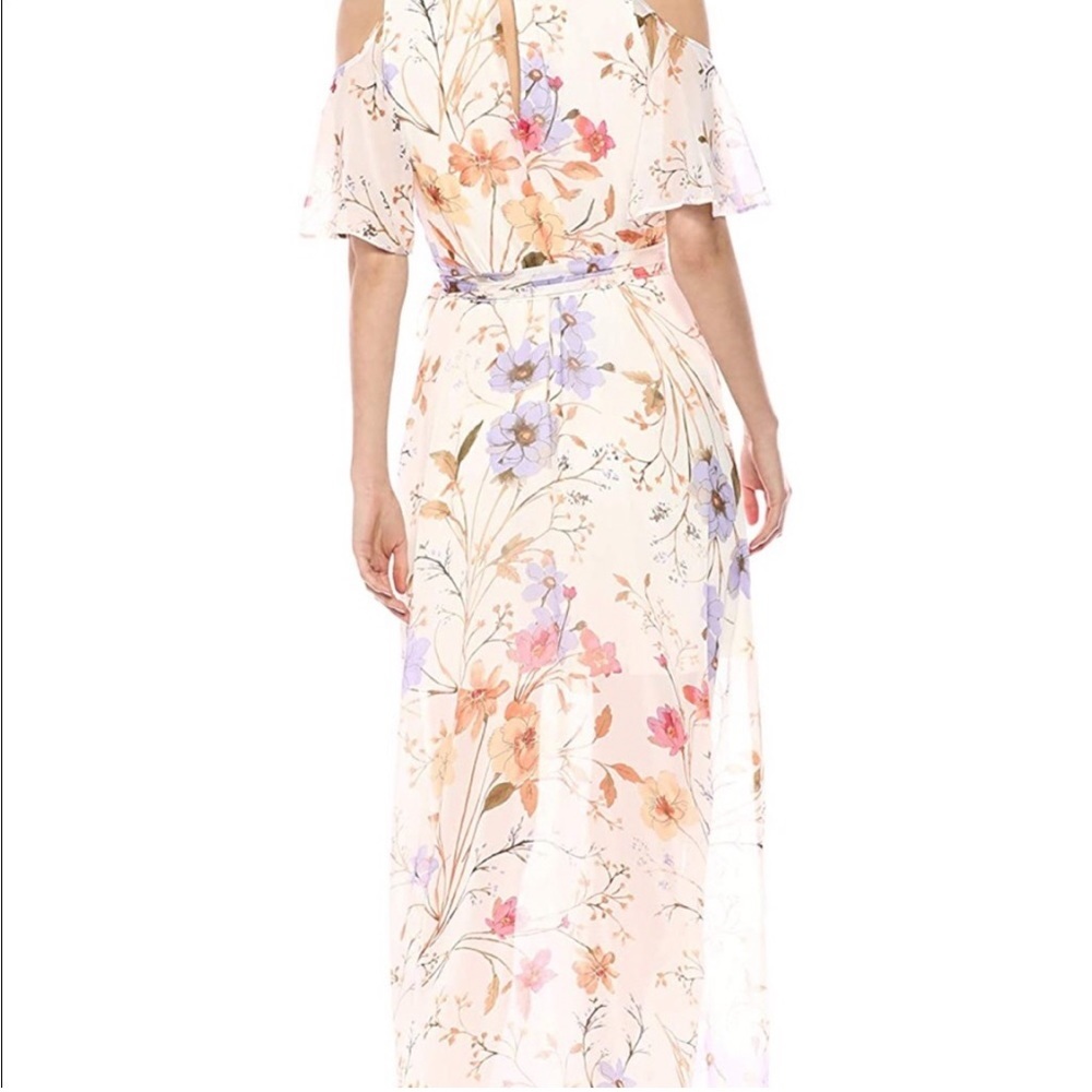 NEW Calvin Klein Cold Shoulder floral chiffon Maxi Dress with Self-sash Waist - Picture 4 of 12